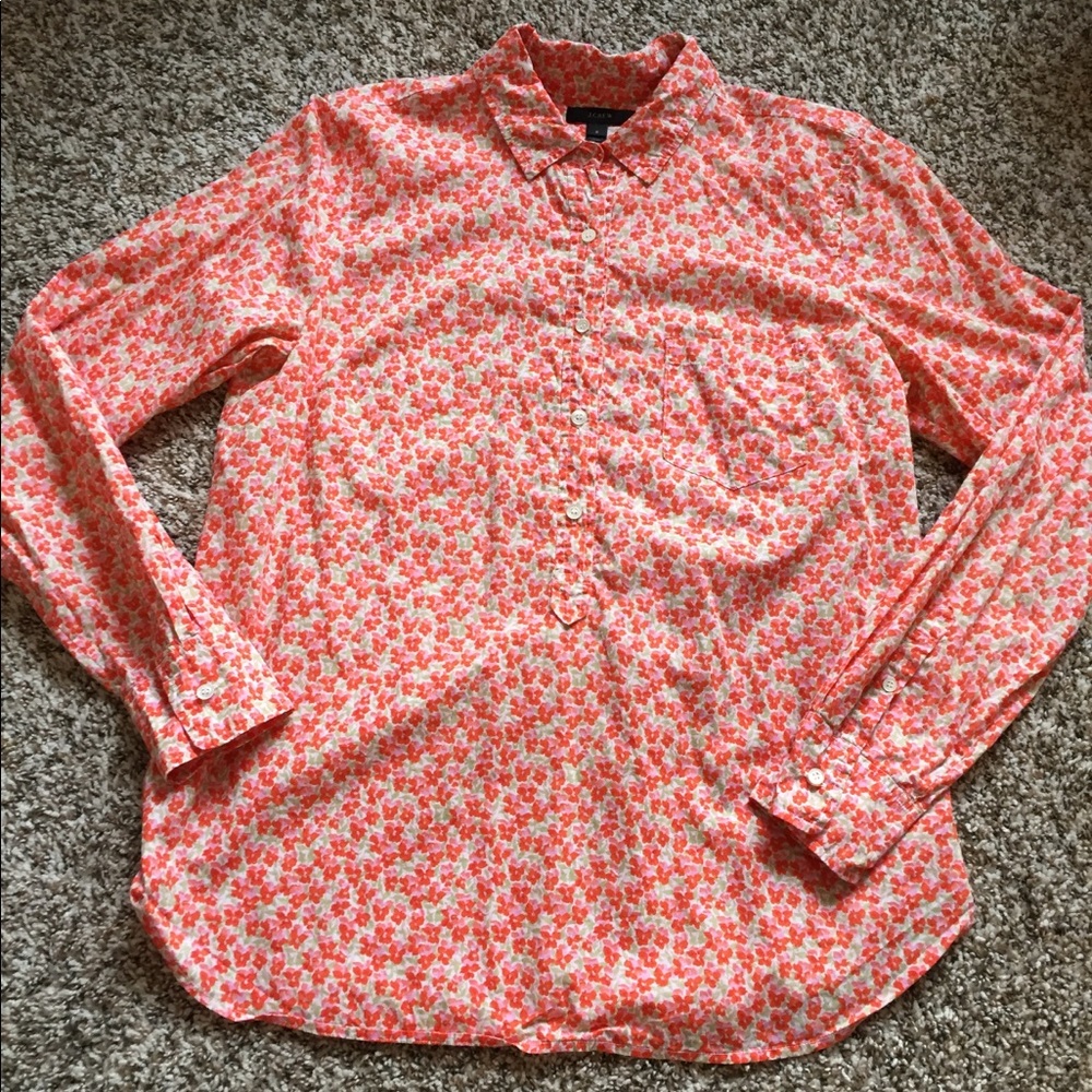 J Crew Floral Button-Up Pull-Over Shirt